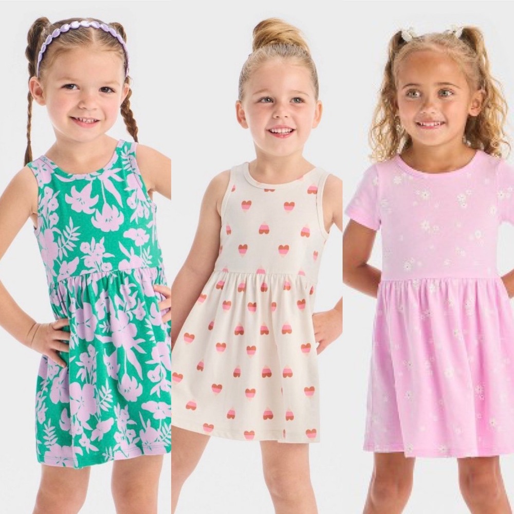 Lot of 3 Cat & Jack Baby Girl 12M Dress Bundle Floral Heart Daisy w/ undies